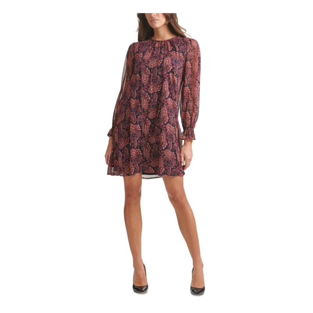 TOMMY HILFIGER Womens Trapeze Short Dress Pouf Sleeve Crew Neck Evening Lined